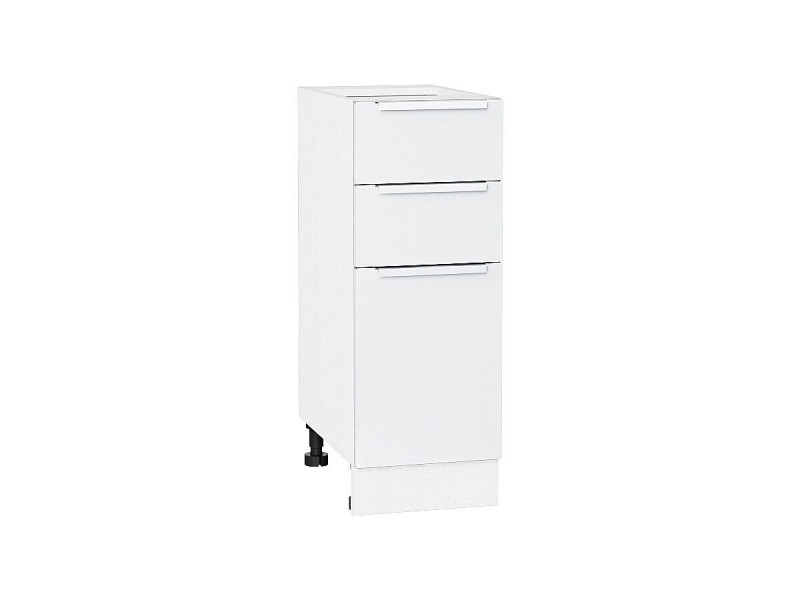816*300* Шкаф нижний с 3-мя ящиками Фьюжн Silky White Белый